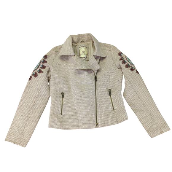 Paparazzi Asymmetrical Moto Zip Linen Jacket Southwest Embroidered Women's Small - Picture 1 of 9